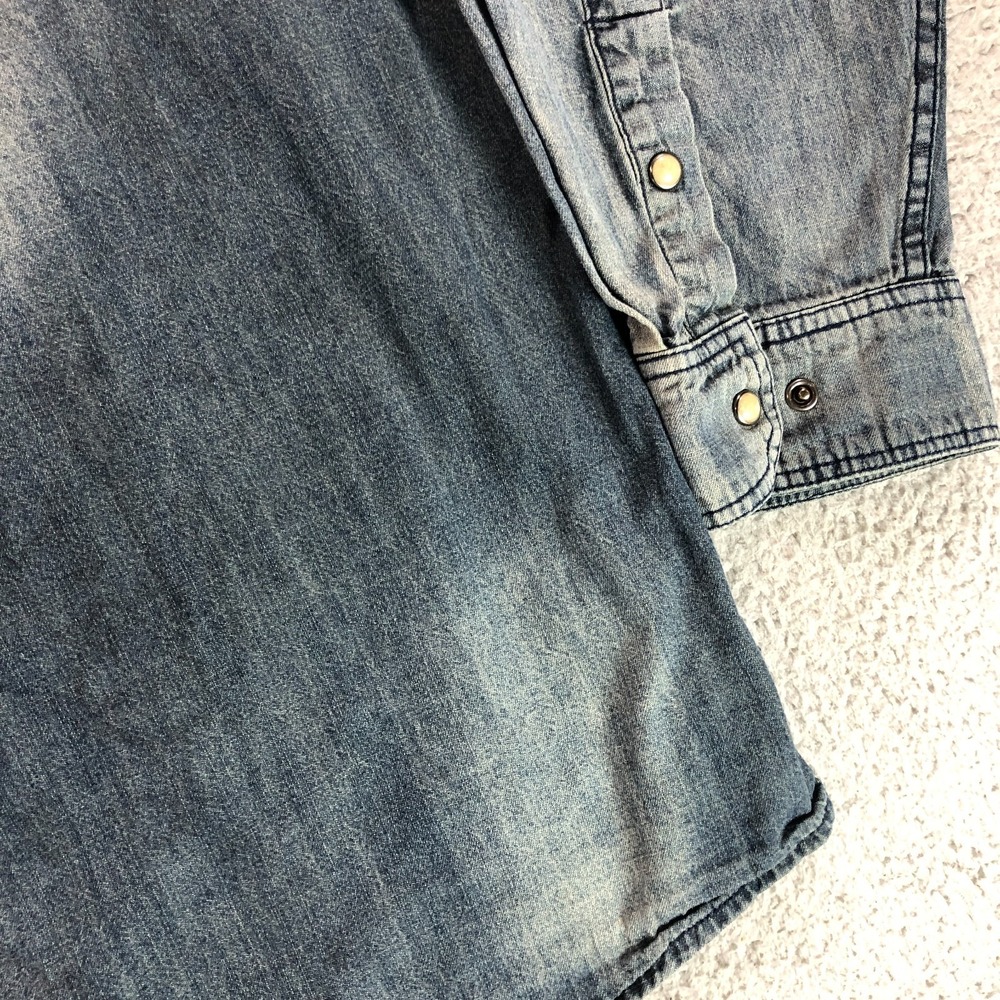 Harley Davidson Shirt Mens 3XL Blue Denim Western Pearl Snap Biker Long Sleeve - Picture 5 of 11